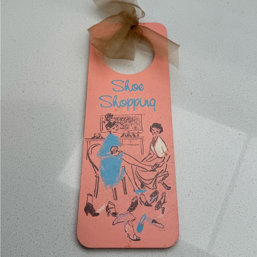 Vintage Door Hanger Sign Shoe Shopping Retro 1950s 1960s Inspired Pink - Picture 3 of 13